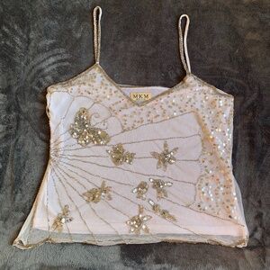 Vintage MKM Beaded Butterfly Mesh Cami Women's Top Size Large
